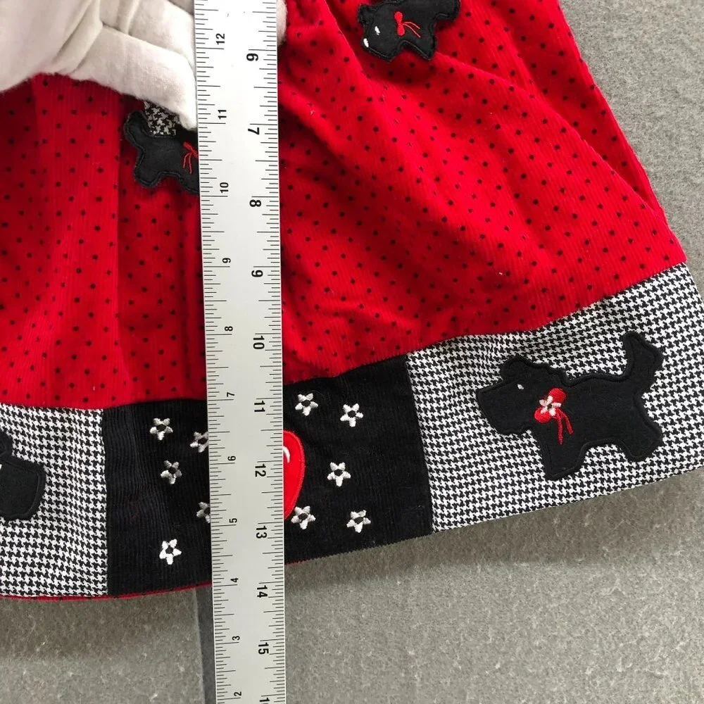 Vintage Girls 12-18M Holiday Pinafore Dress Red Corduroy Christmas‎ Embroidered